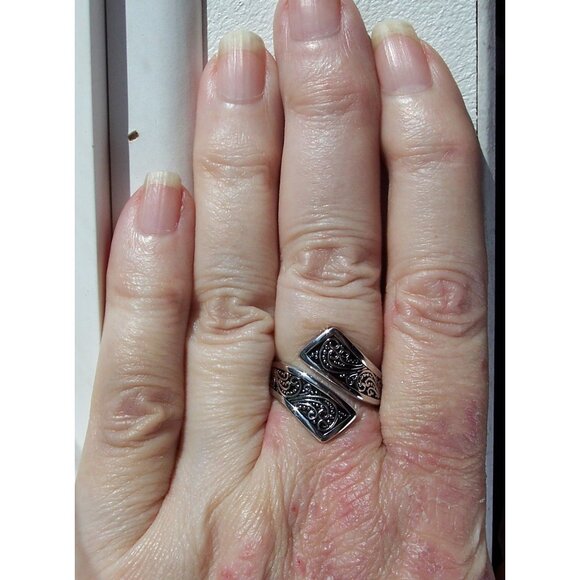 925 STERLING SILVER Unique Bali Bypass Swirl Ring - Picture 3 of 15